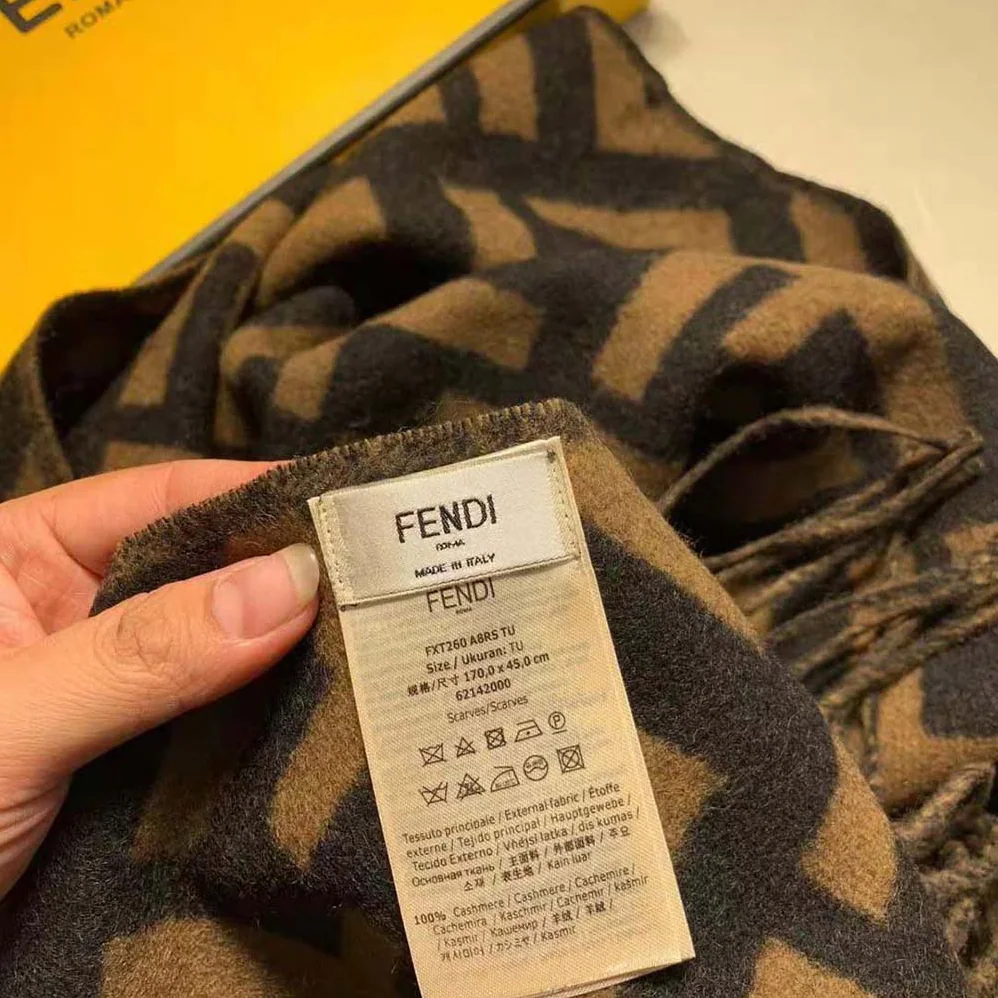 Fendi Long Scarf with Fringed Edges for Women in Brown Fendi Long Scarf with Fringed Edges for Women in Brown