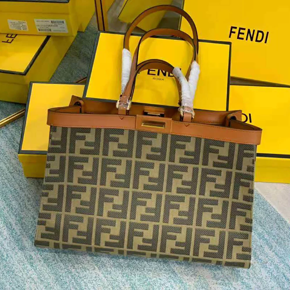 Fendi Peekaboo X for Women in Tote Green Canvas Bag Fendi Peekaboo X for Women in Tote Green Canvas Bag