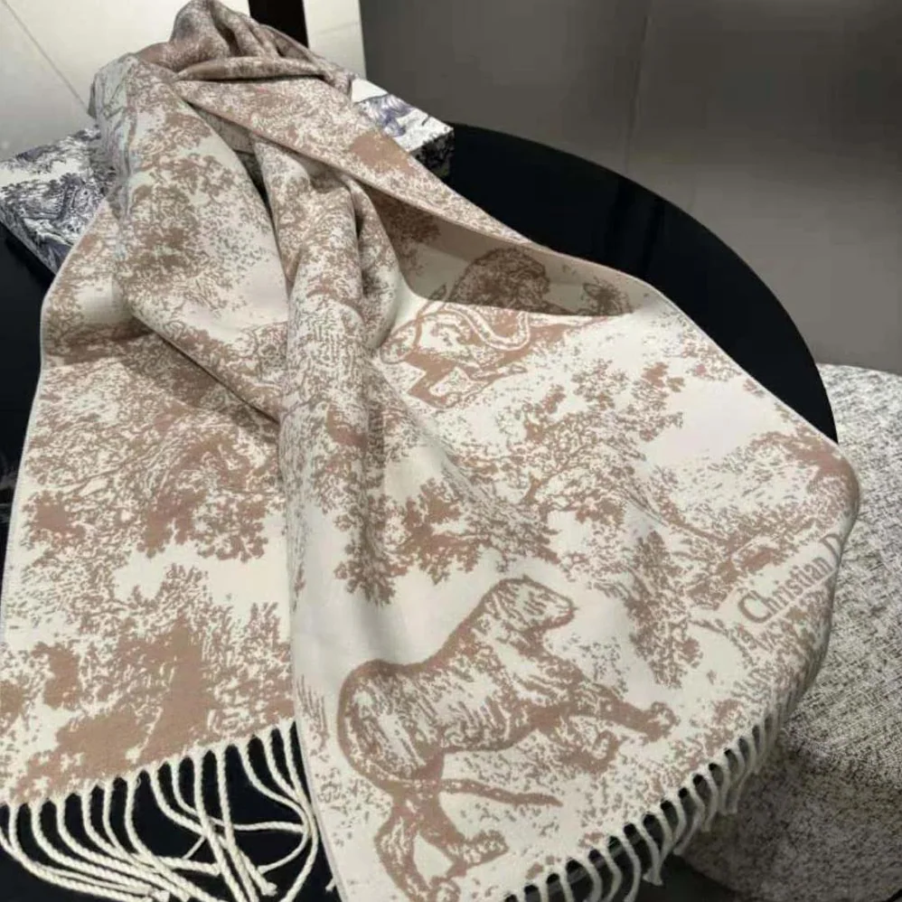 Dior Toile De Jouy Sauvage Scarf Rose Des Vents Cashmere and Wool for Women