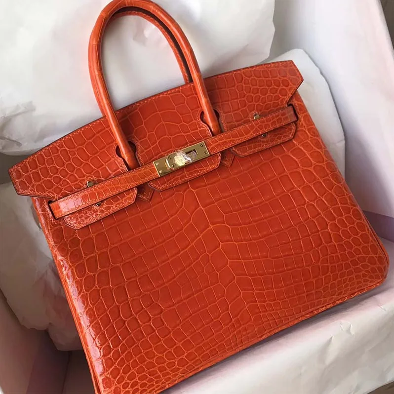 Hermes Birkin 30 Bag in Alligator Leather with Gold Hardware in Orange