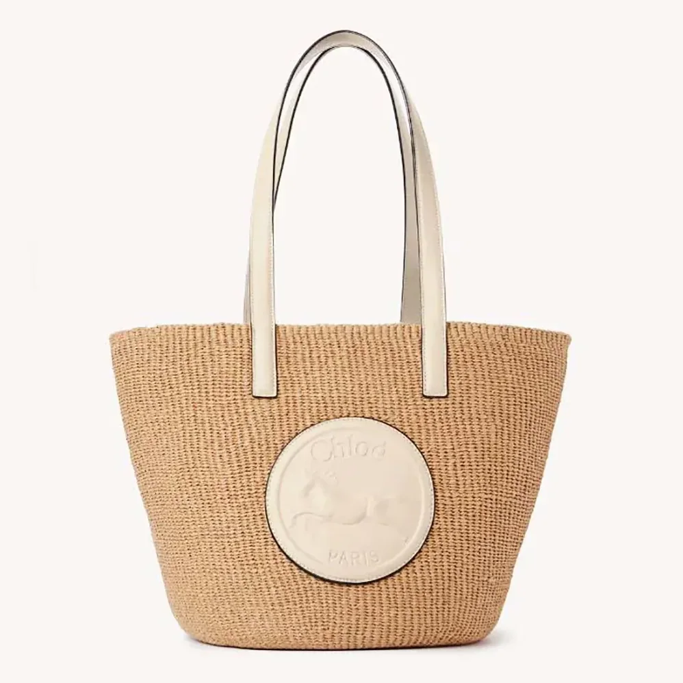 Chloe Large Horse Medal basket bag in Natural Fibers for Women in White Chloe Large Horse Medal basket bag in Natural Fibers for Women in White