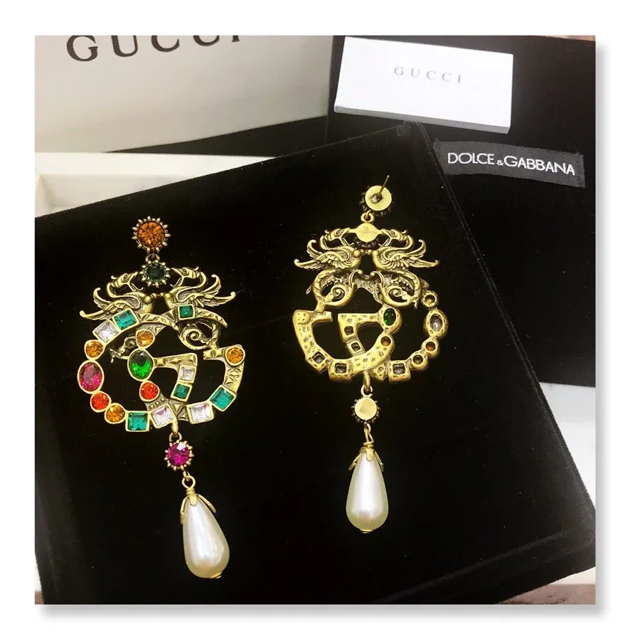 Gucci Attach Sparkling Stone Multicolor Earrings Gold Tone Gucci Attach Sparkling Stone Multicolor Earrings Gold Tone