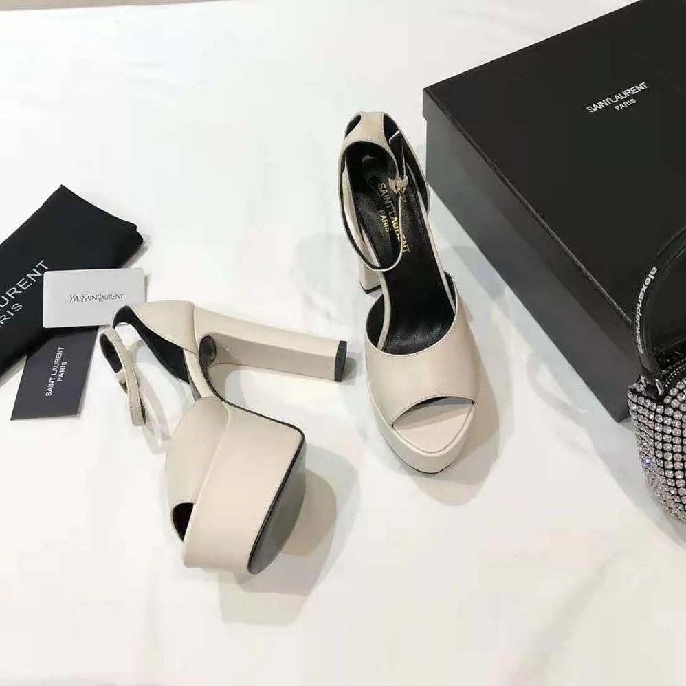 Saint Laurent YSL Jodie Platform Sandals in Smooth Leather for Women in White Saint Laurent YSL Jodie Platform Sandals in Smooth Leather for Women in White