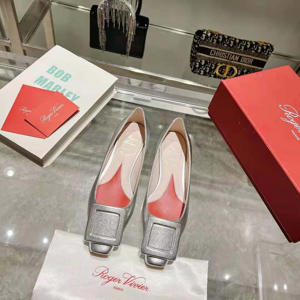 Roger Vivier Strass Heel Covered Buckle Ballerinas in Nappa Leather for Women in Silver