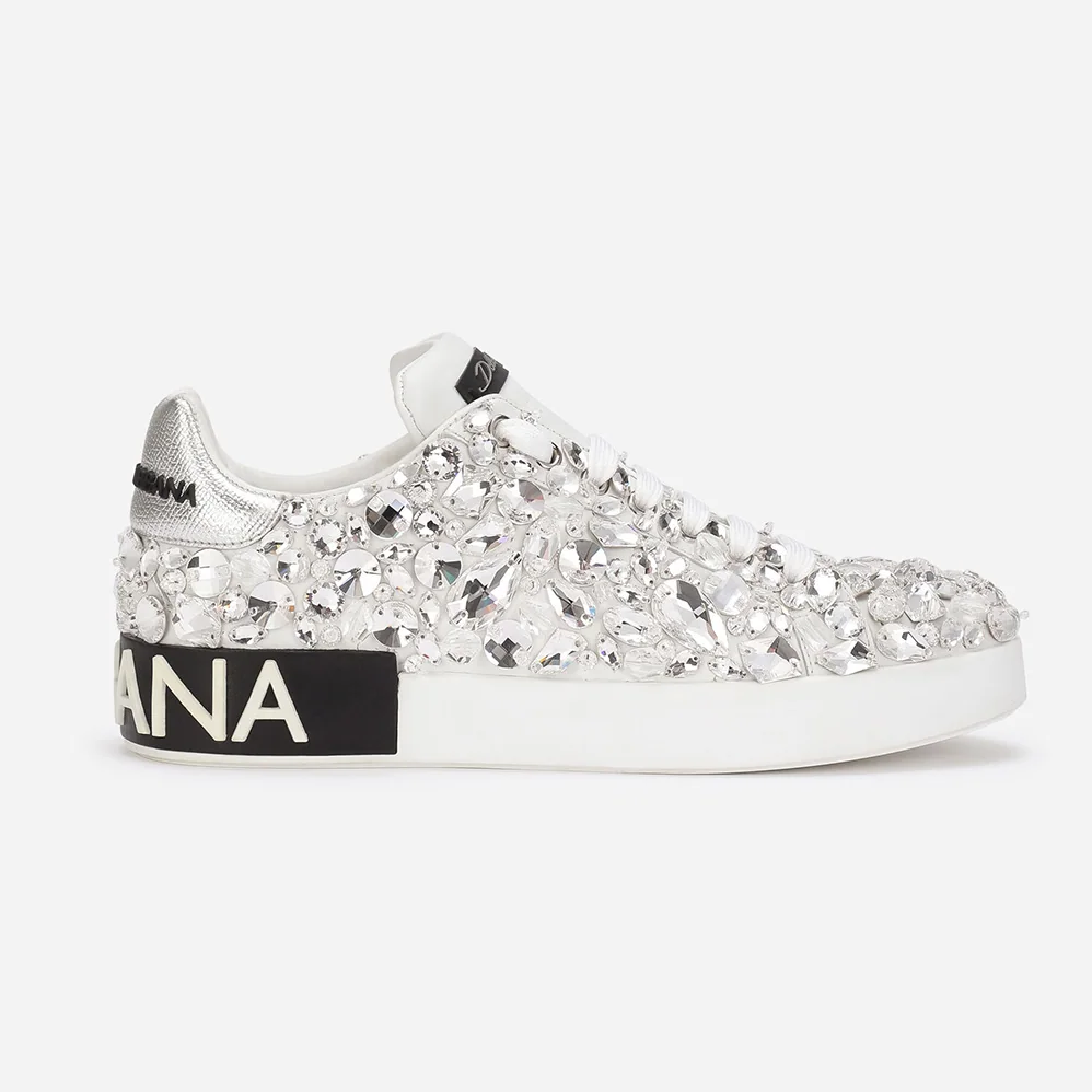 Dolce Gabbana D&G Calfskin Nappa Portofino Sneakers with All for Women in Over Embroidery Dolce Gabbana D&G Calfskin Nappa Portofino Sneakers with All for Women in Over Embroidery