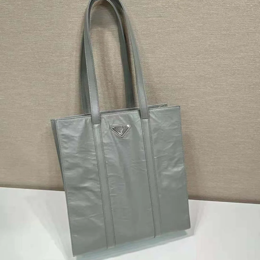 Prada Small Antique Nappa Leather Tote for Women in Gray