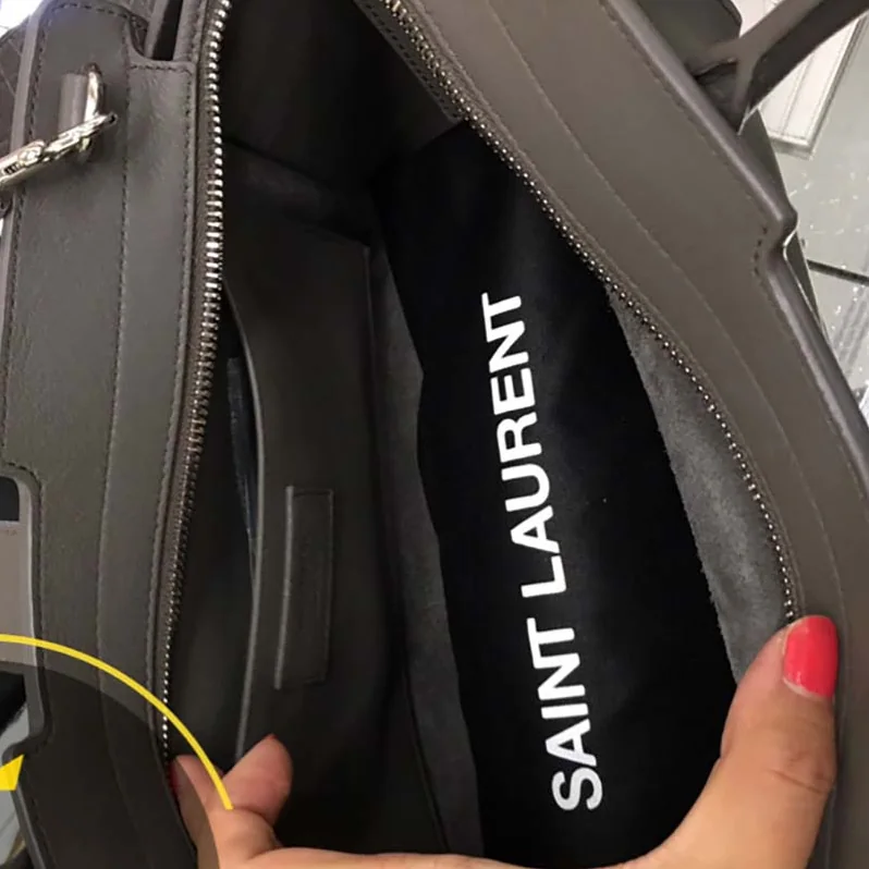 Saint Laurent YSL Small Downtown Cabas Grey Crocodile Embossed for Women