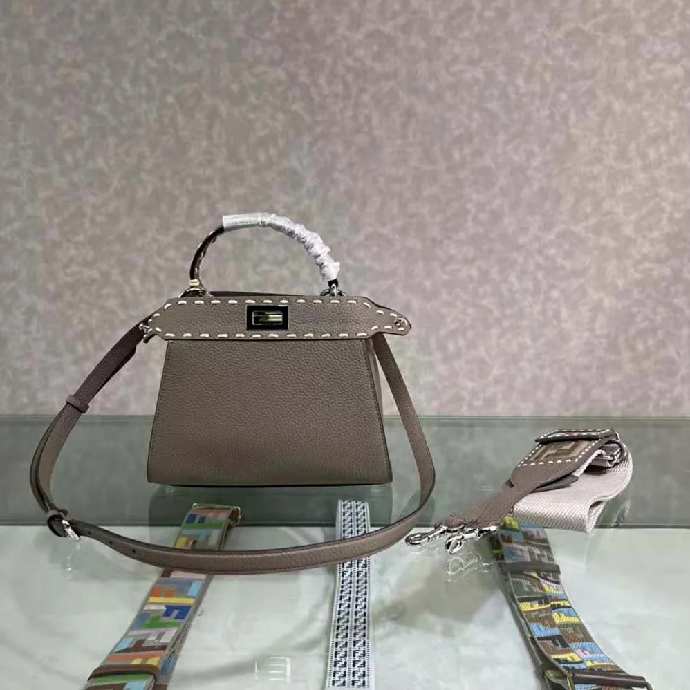 Fendi Peekaboo Iconic Mini Full Grain Leather Bag for Women in Silver