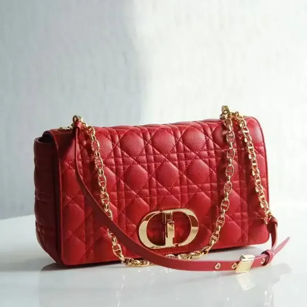 Dior Large Dior Caro Bag Red Soft Cannage Calfskin for Women Dior Large Dior Caro Bag Red Soft Cannage Calfskin for Women
