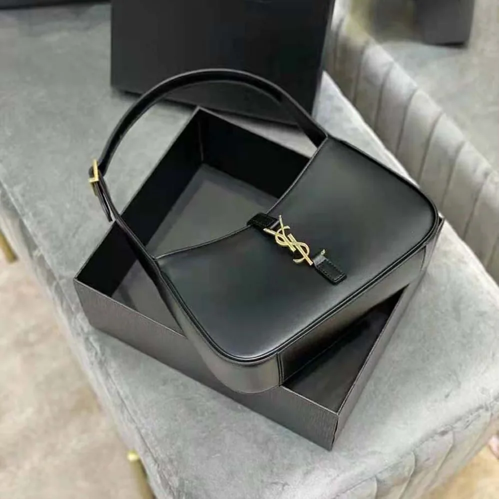 Saint Laurent YSL LE 5 A 7 Hobo Bag in Smooth Leather for Women in Black Saint Laurent YSL LE 5 A 7 Hobo Bag in Smooth Leather for Women in Black