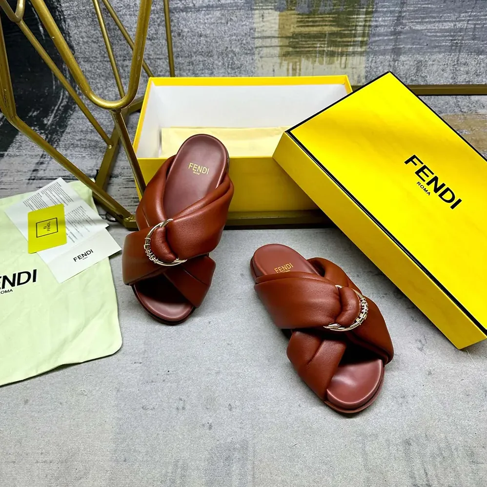 Fendi Feel Sienna Leather Slides for Women Fendi Feel Sienna Leather Slides for Women