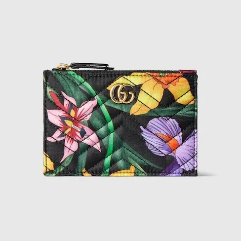 Gucci Marmont Zip Key Pouch in Black/ Multicolor Gold Hardware