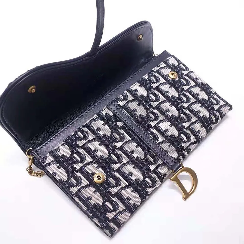 Dior Saddle Wallet Blue Dior Oblique Jacquard for Women