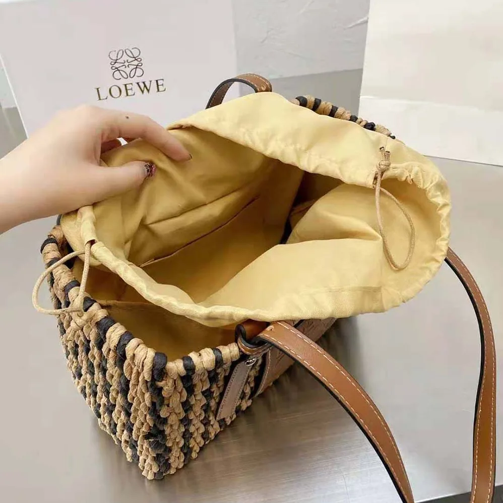 Loewe Small Square Basket Bag in Reed and Calfskin for Women Loewe Small Square Basket Bag in Reed and Calfskin for Women