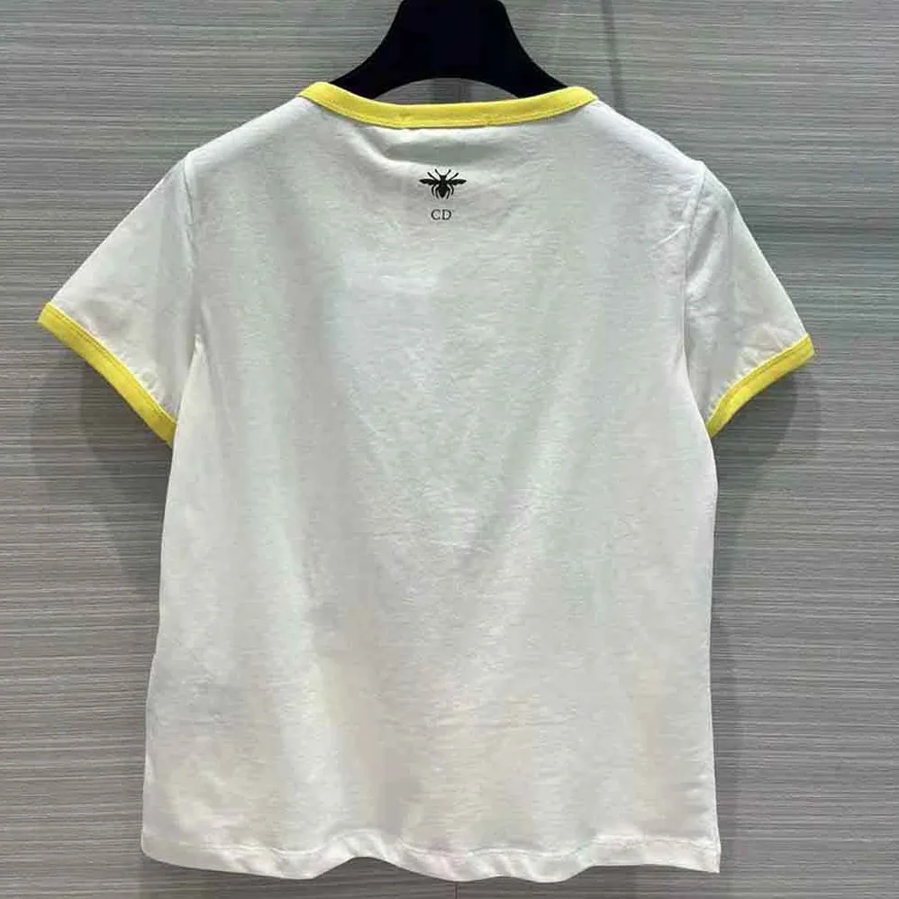 Dior T-shirt White Cotton Jersey with Fluorescent Yellow D for Women in Jungle Pop Motif