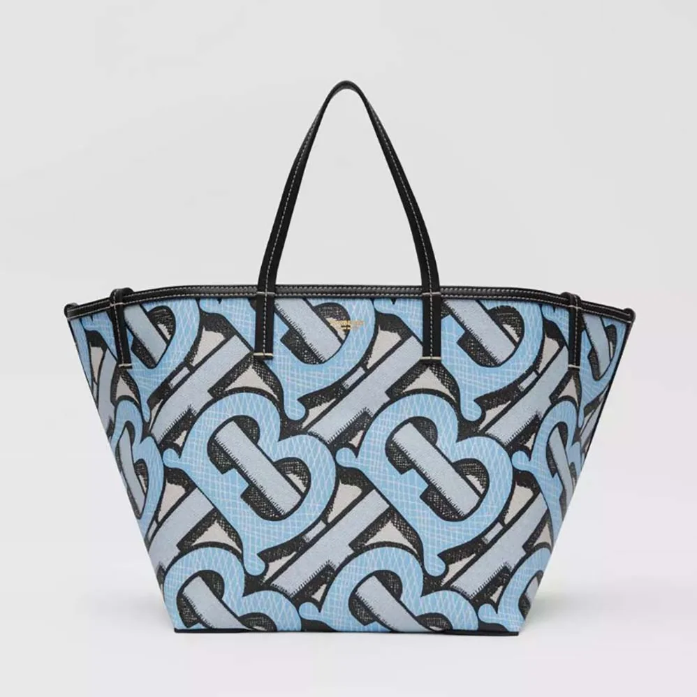 Burberry Mini Monogram Print E-canvas Beach Tote for Women in Blue Burberry Mini Monogram Print E-canvas Beach Tote for Women in Blue
