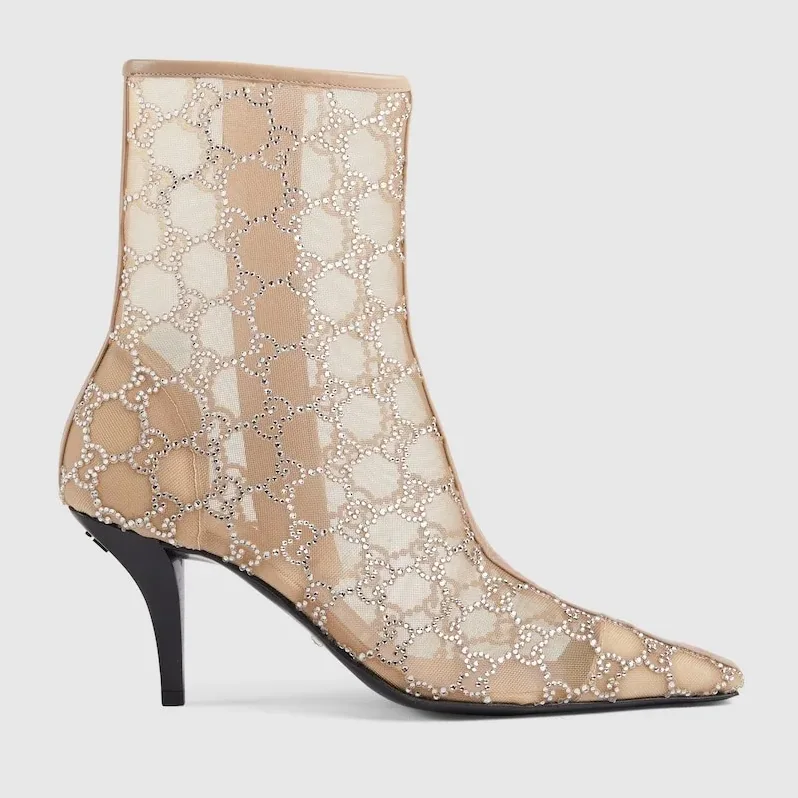 Gucci GG Mid in Heel Boots Rose Beige