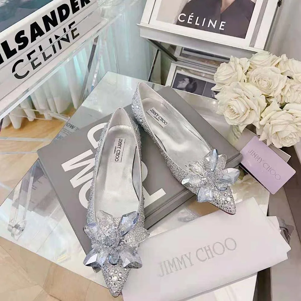 Jimmy Choo Attila Crystal Covered Pointy Toe Flats for Women Jimmy Choo Attila Crystal Covered Pointy Toe Flats for Women