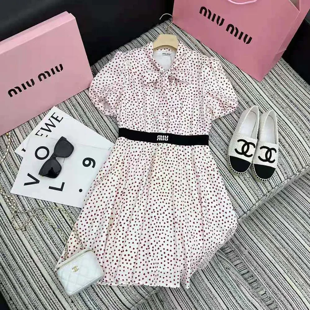 Miu Miu Crepe De Chine Mini for Women in Dress with Heart Print Miu Miu Crepe De Chine Mini for Women in Dress with Heart Print