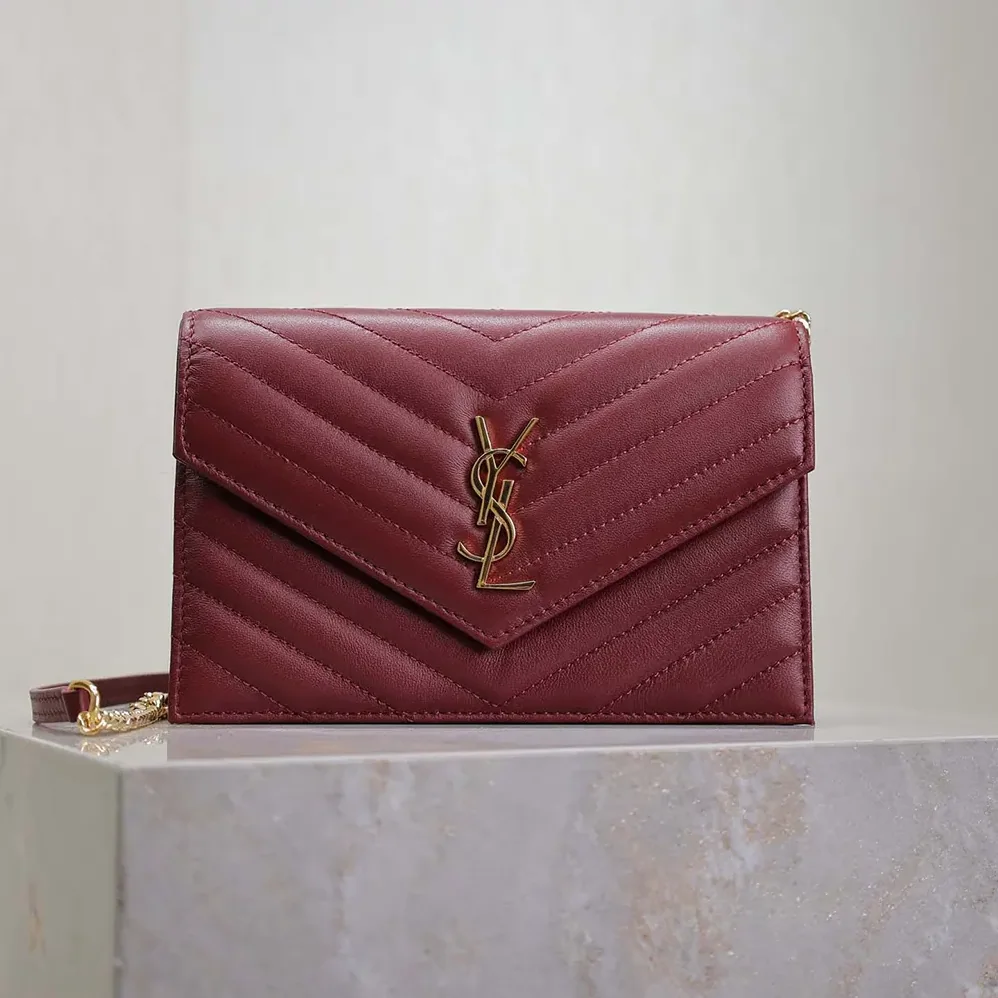 Saint Laurent YSL Cassandre Envelope Chain Wallet in Lambskin for Women