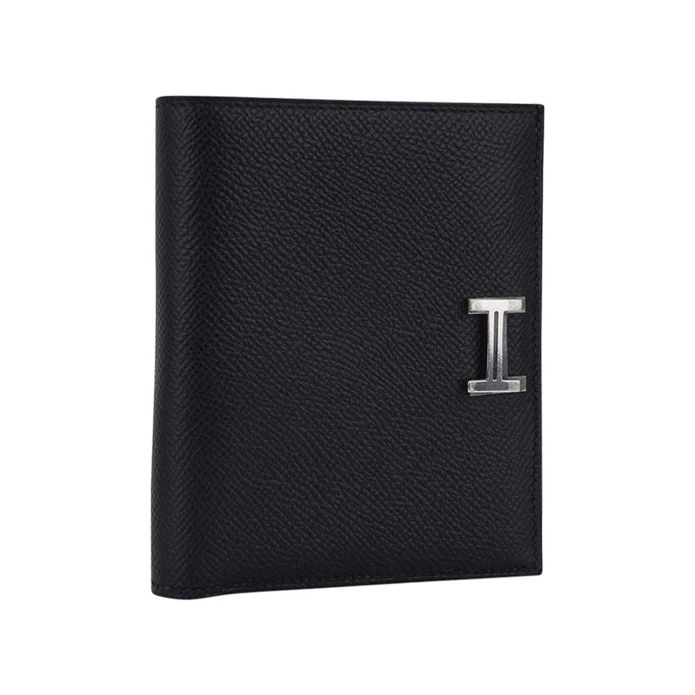Hermes Bearn Compact Wallet Black Palladium Hardware Epsom Leather