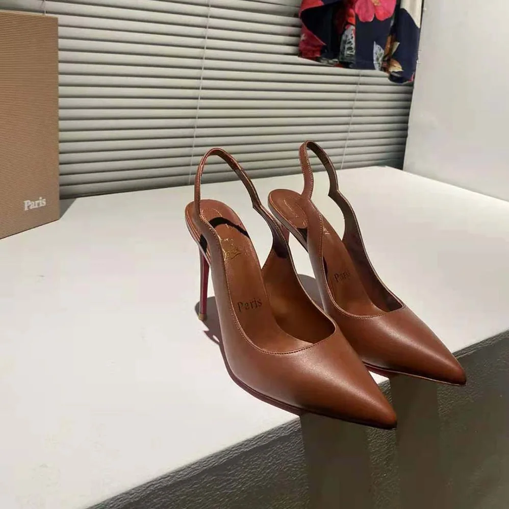 Christian Louboutin Hot Chick Sling 100 mm Heel Height for Women in Tan Christian Louboutin Hot Chick Sling 100 mm Heel Height for Women in Tan