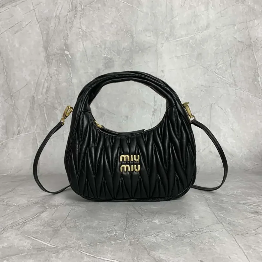 Miu Miu Wander Matelassé Nappa Leather Hobo Bag for Women in Black Miu Miu Wander Matelassé Nappa Leather Hobo Bag for Women in Black