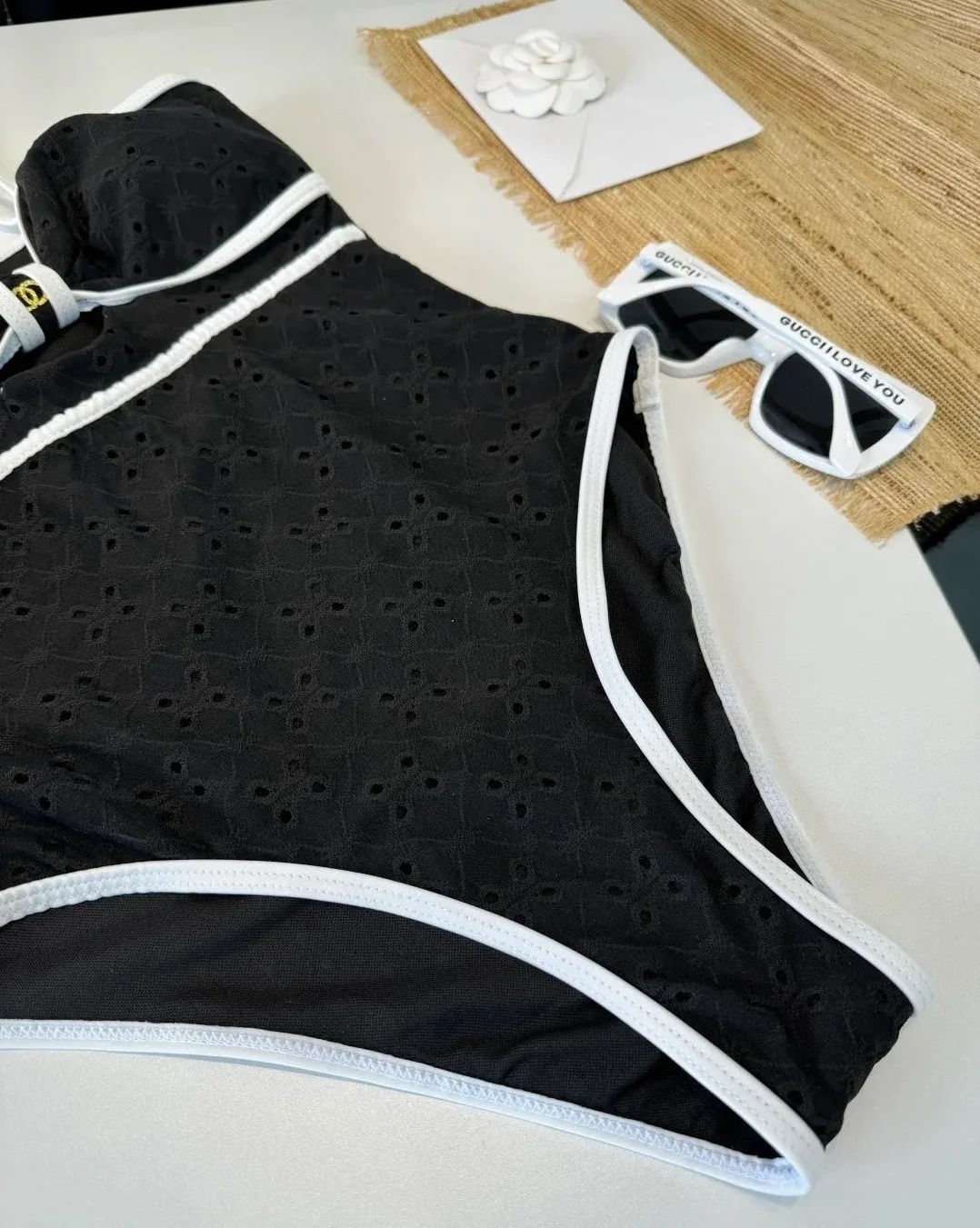 Chanel Cut-Out Interlocking CC One in Piece Swimsuit Black Chanel Cut-Out Interlocking CC One in Piece Swimsuit Black