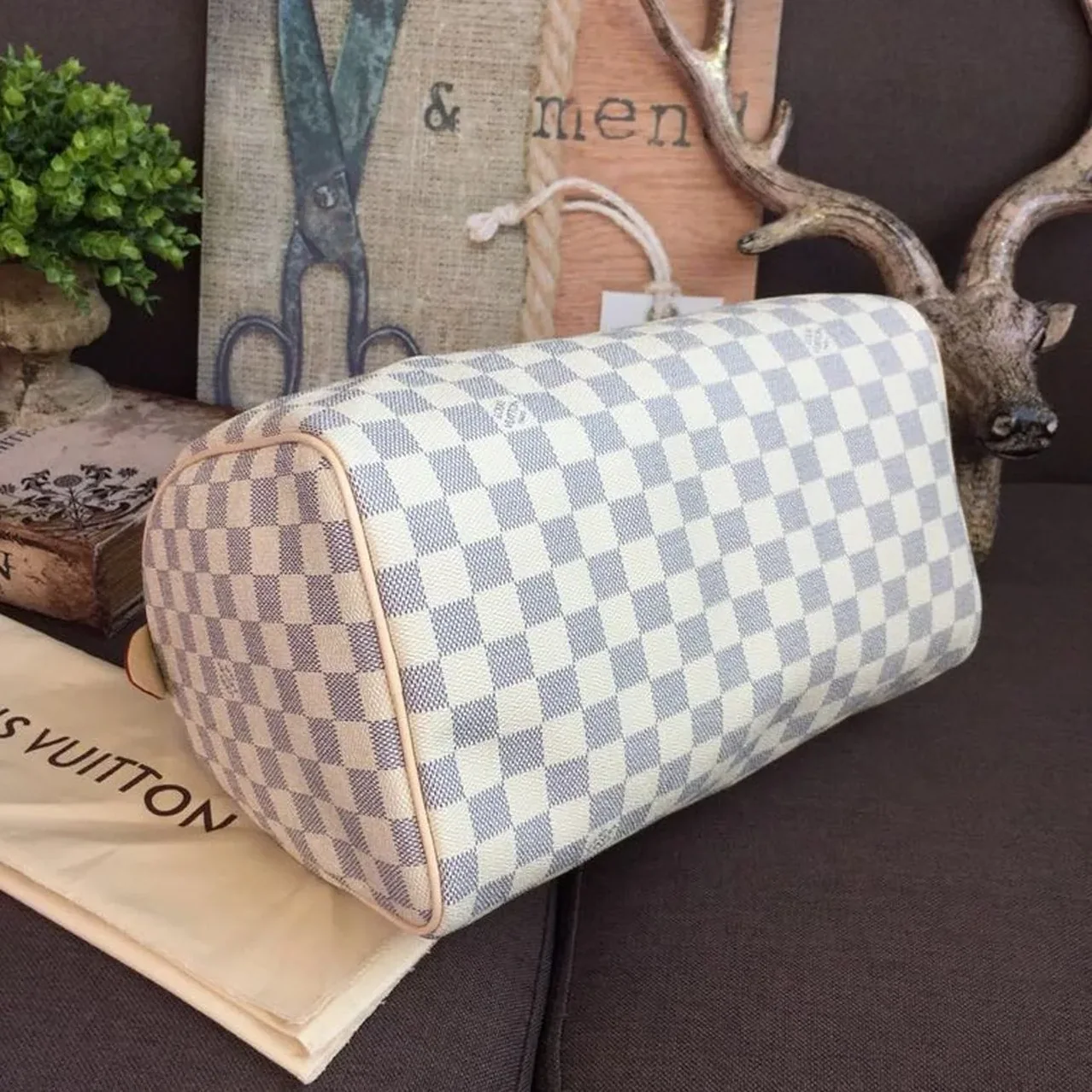Louis Vuitton Speedy 30 Top Handle Bag / White/ Multicoloured Damier Azur Canvas Gold Hardware