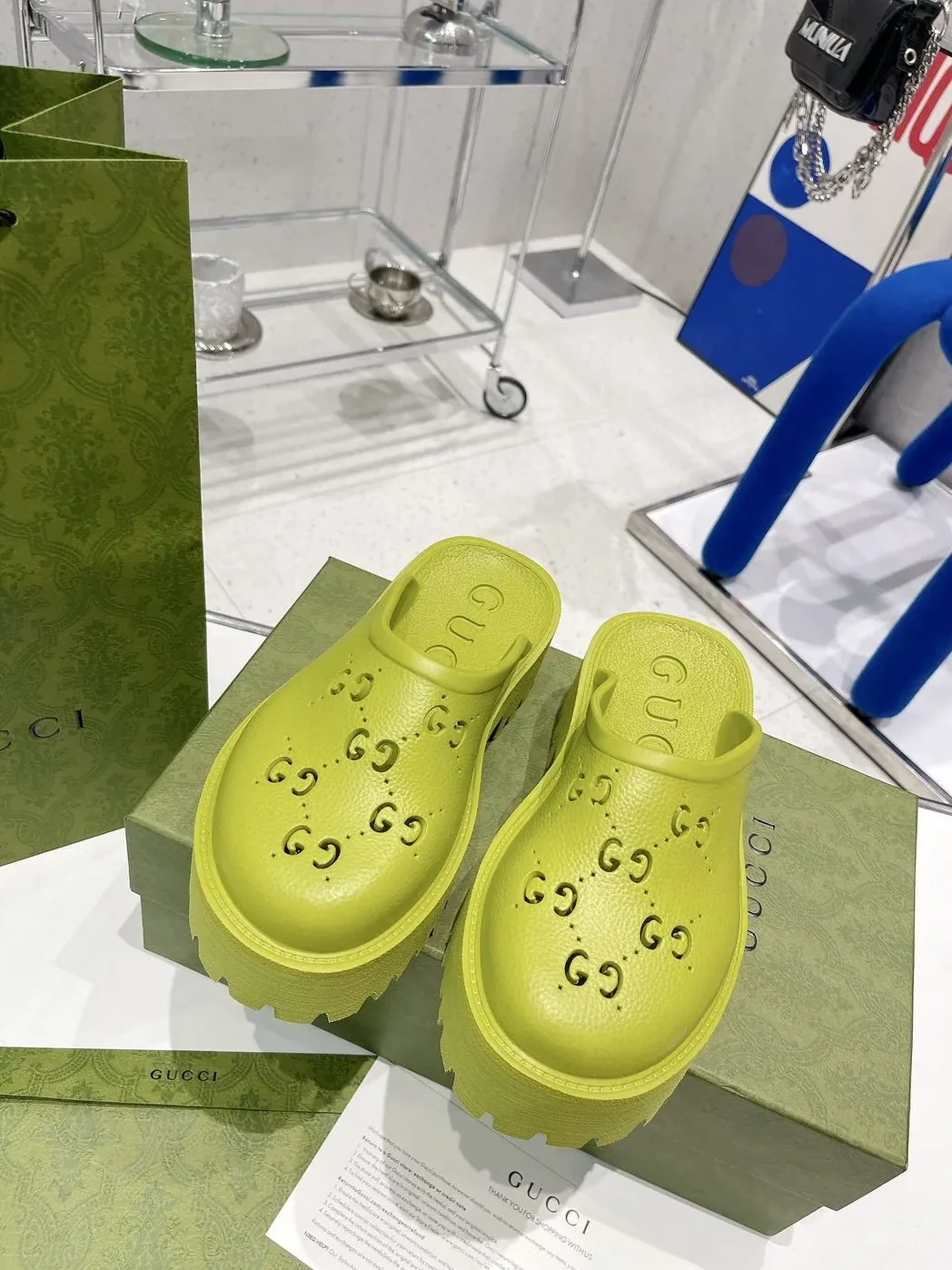 Gucci Platform Perforated G Sandal Light Green for Women Gucci Platform Perforated G Sandal Light Green for Women