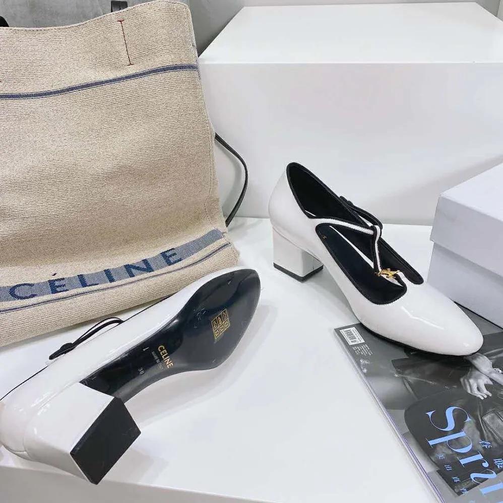 Celine Babies T-Bar Pump in Calfskin and Gros Grain for Women in White Celine Babies T-Bar Pump in Calfskin and Gros Grain for Women in White
