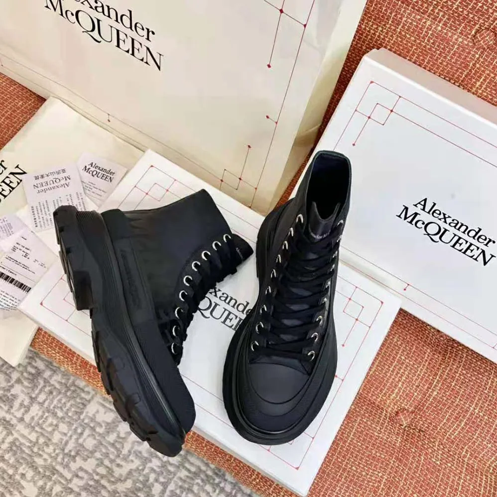 Alexander Mcqueen Tread Slick Boot Black Polyfaille Lace for Women in up Boot