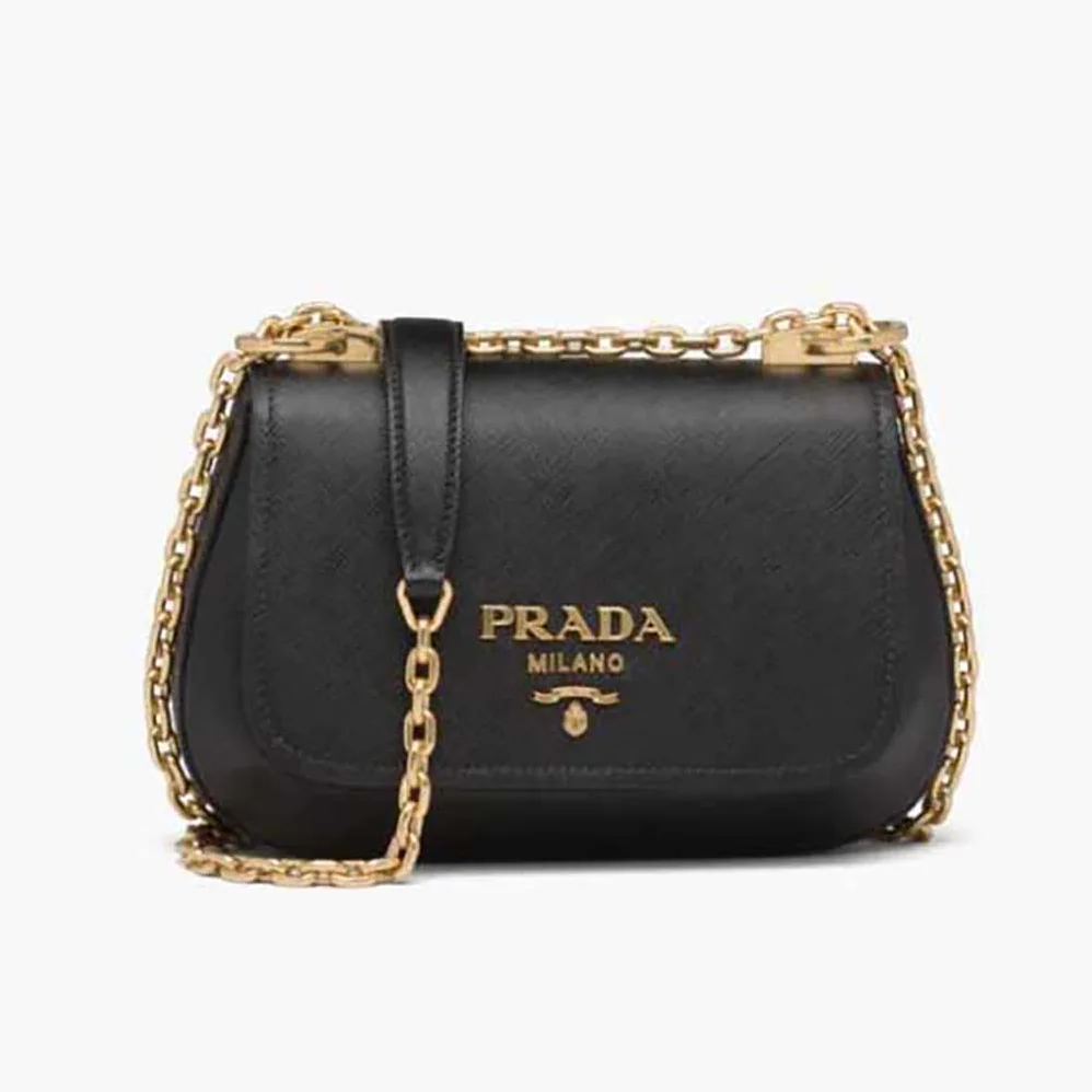 Prada Saffiano Leather Shoulder Bag for Women in Black Prada Saffiano Leather Shoulder Bag for Women in Black