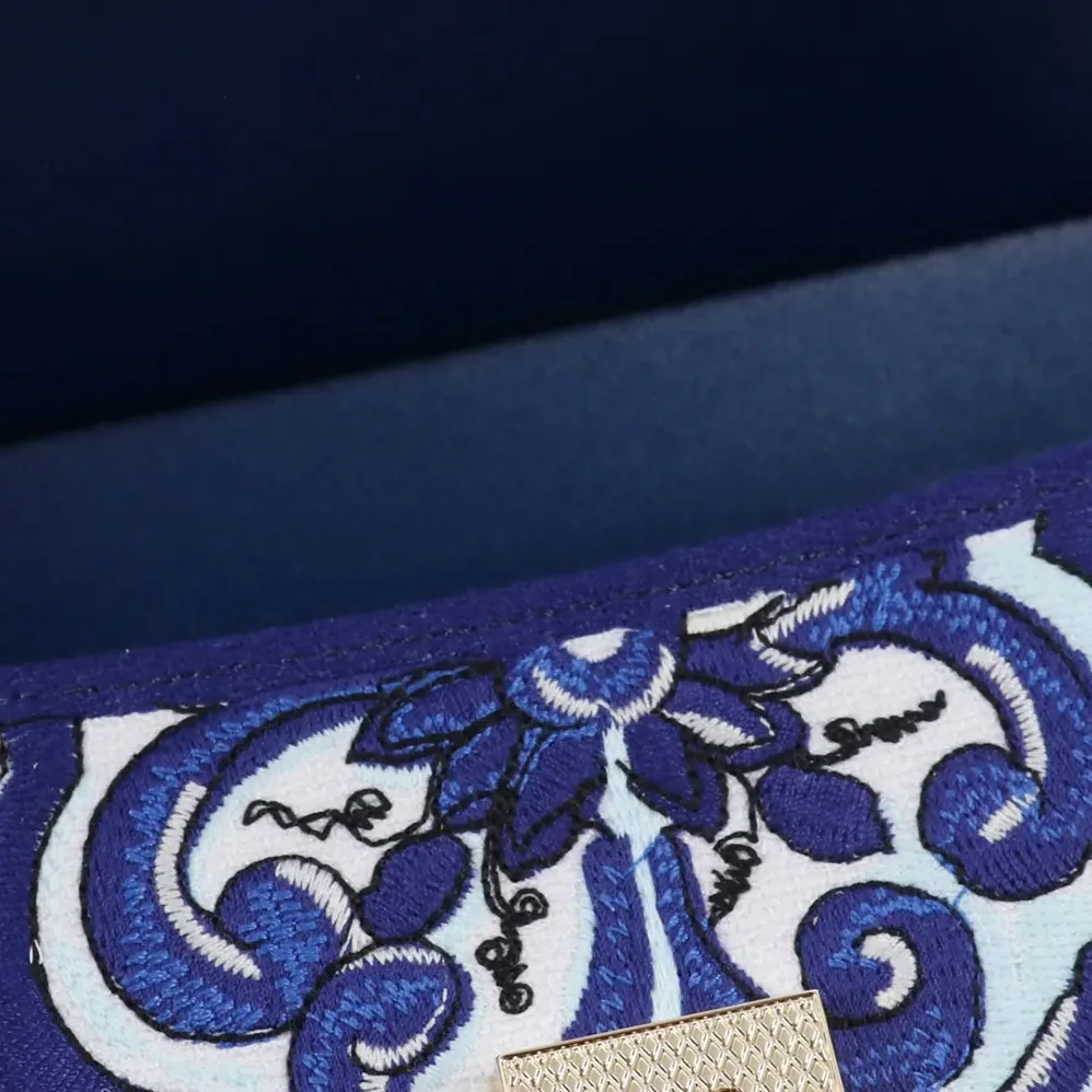 Dolce Gabbana D&G Small Sicily Handbag with Majolica Embroidery for Women in Blue Dolce Gabbana D&G Small Sicily Handbag with Majolica Embroidery for Women in Blue
