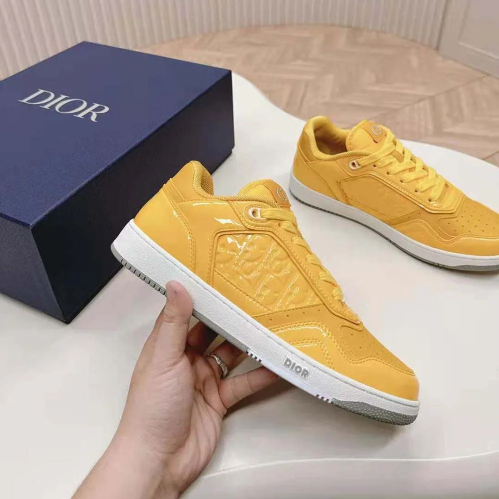 Dior B27 Low-top Sneaker Yellow Patent Calfskin and Dior Oblique Gravity Leather for Men Dior B27 Low-top Sneaker Yellow Patent Calfskin and Dior Oblique Gravity Leather for Men
