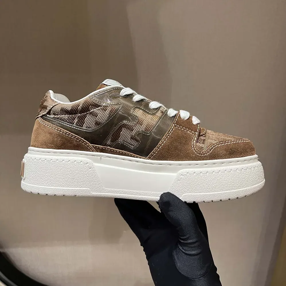 Fendi Match Brown Denim-effect FF Jacquard and Suede Platform Low Tops for Women Fendi Match Brown Denim-effect FF Jacquard and Suede Platform Low Tops for Women