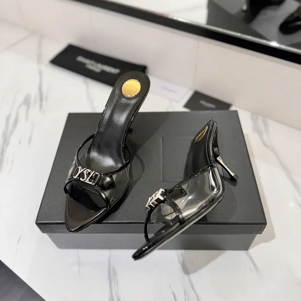 Saint Laurent YSL Jerry Mules in Tpu and Rhinestones for Women in Black Saint Laurent YSL Jerry Mules in Tpu and Rhinestones for Women in Black