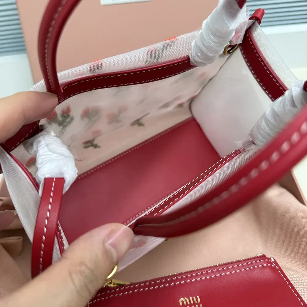 Miu Miu Embroidered Mesh Top-handle Bag for Women in Red Miu Miu Embroidered Mesh Top-handle Bag for Women in Red
