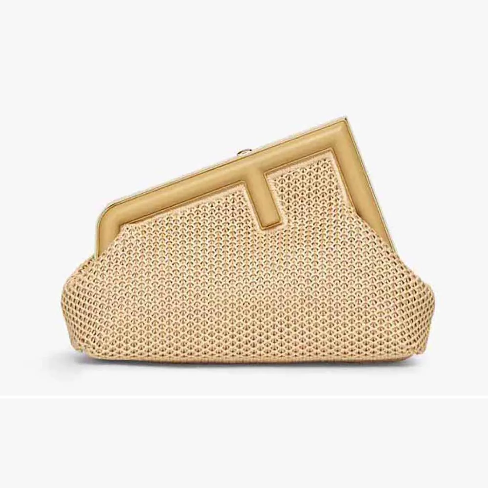 Fendi First Small Beige Raffia Macrame Bag for Women Fendi First Small Beige Raffia Macrame Bag for Women