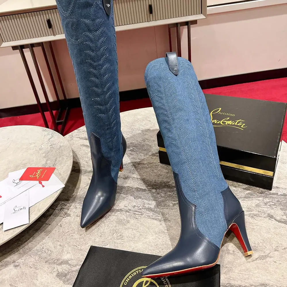 Christian Louboutin Santia Botta 85 mm Boots Nappa Leather and Denim for Women Christian Louboutin Santia Botta 85 mm Boots Nappa Leather and Denim for Women