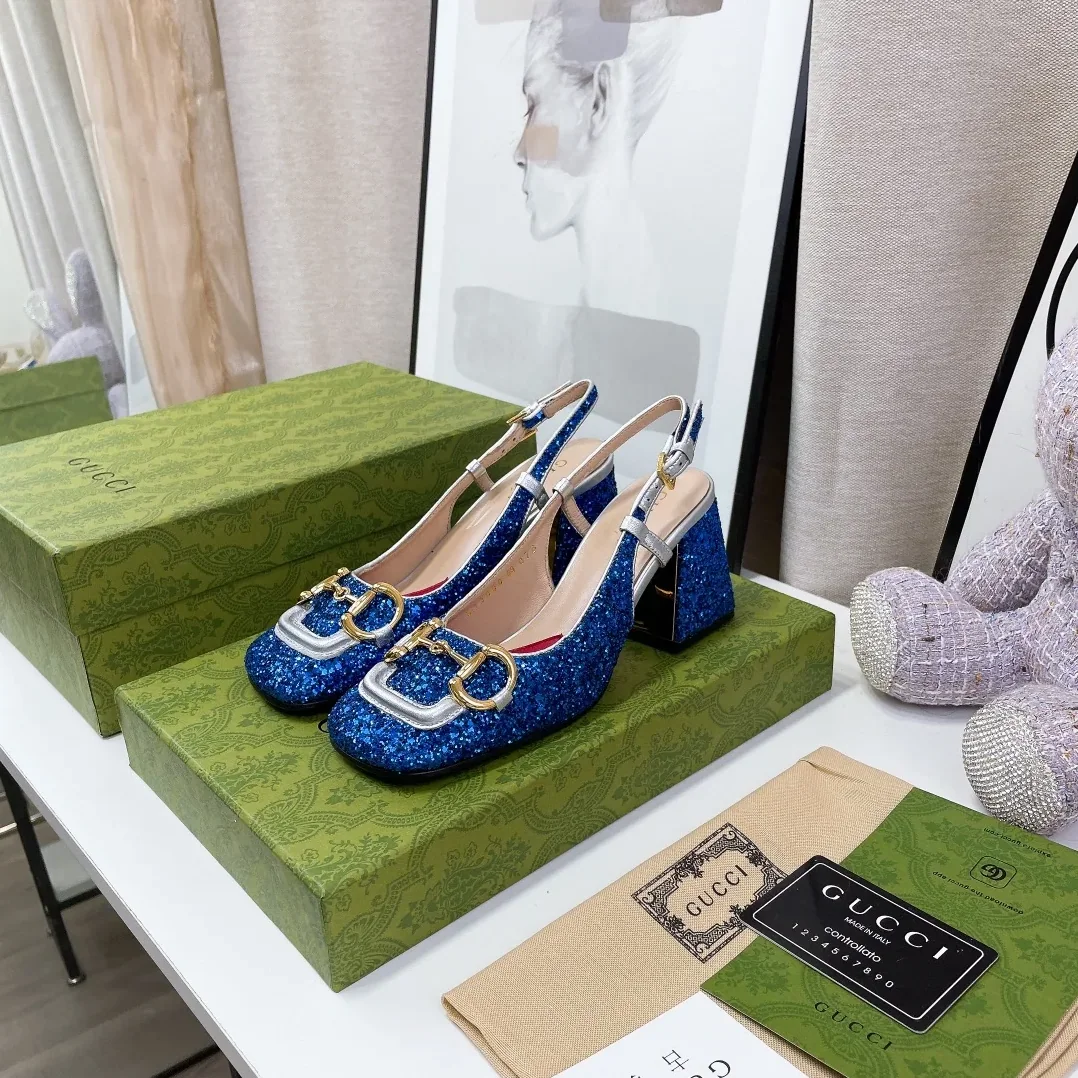 Gucci Lovelight Slingback Mid in Heel With Horsebit Blue