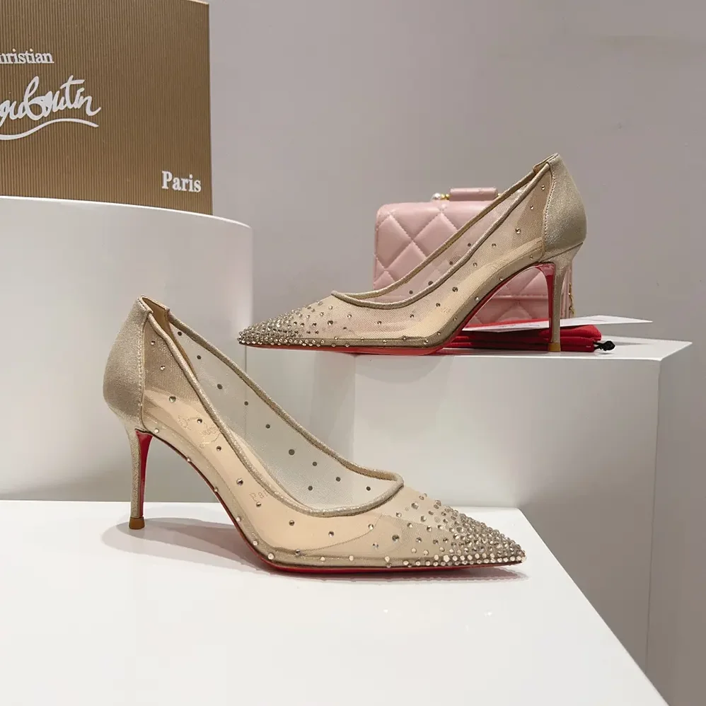 Christian Louboutin Follies Strass 85 mm Pumps Mesh and Suede for Women in Beige Christian Louboutin Follies Strass 85 mm Pumps Mesh and Suede for Women in Beige