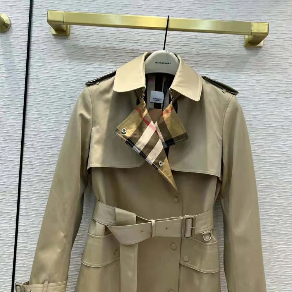 Burberry Check Panel Cotton Gabardine Trench Coat for Women in Beige