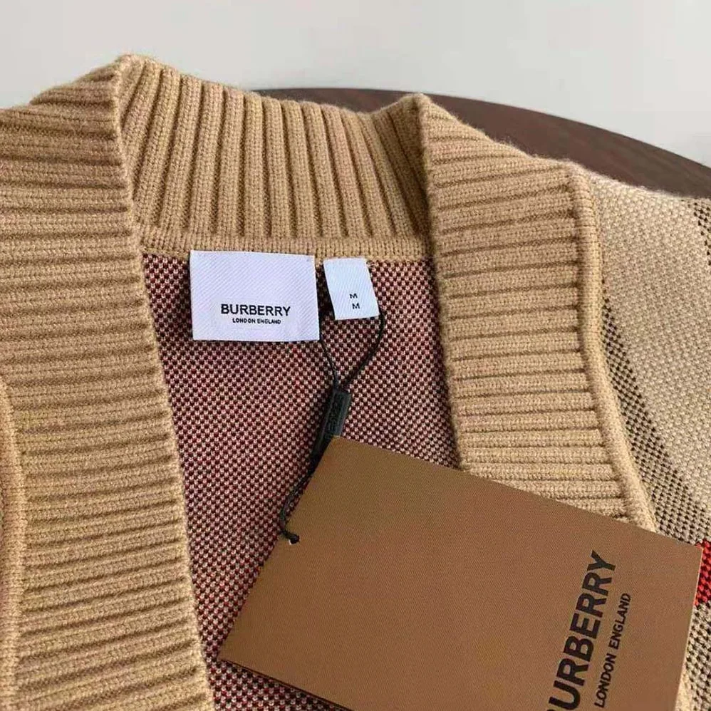 Burberry Check Wool Blend Cardigan for Men Burberry Check Wool Blend Cardigan for Men