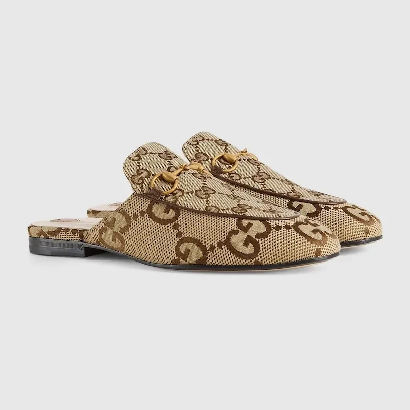 Gucci Jumbo GG Princetown Slipper By Canavas Brown for Women Gucci Jumbo GG Princetown Slipper By Canavas Brown for Women