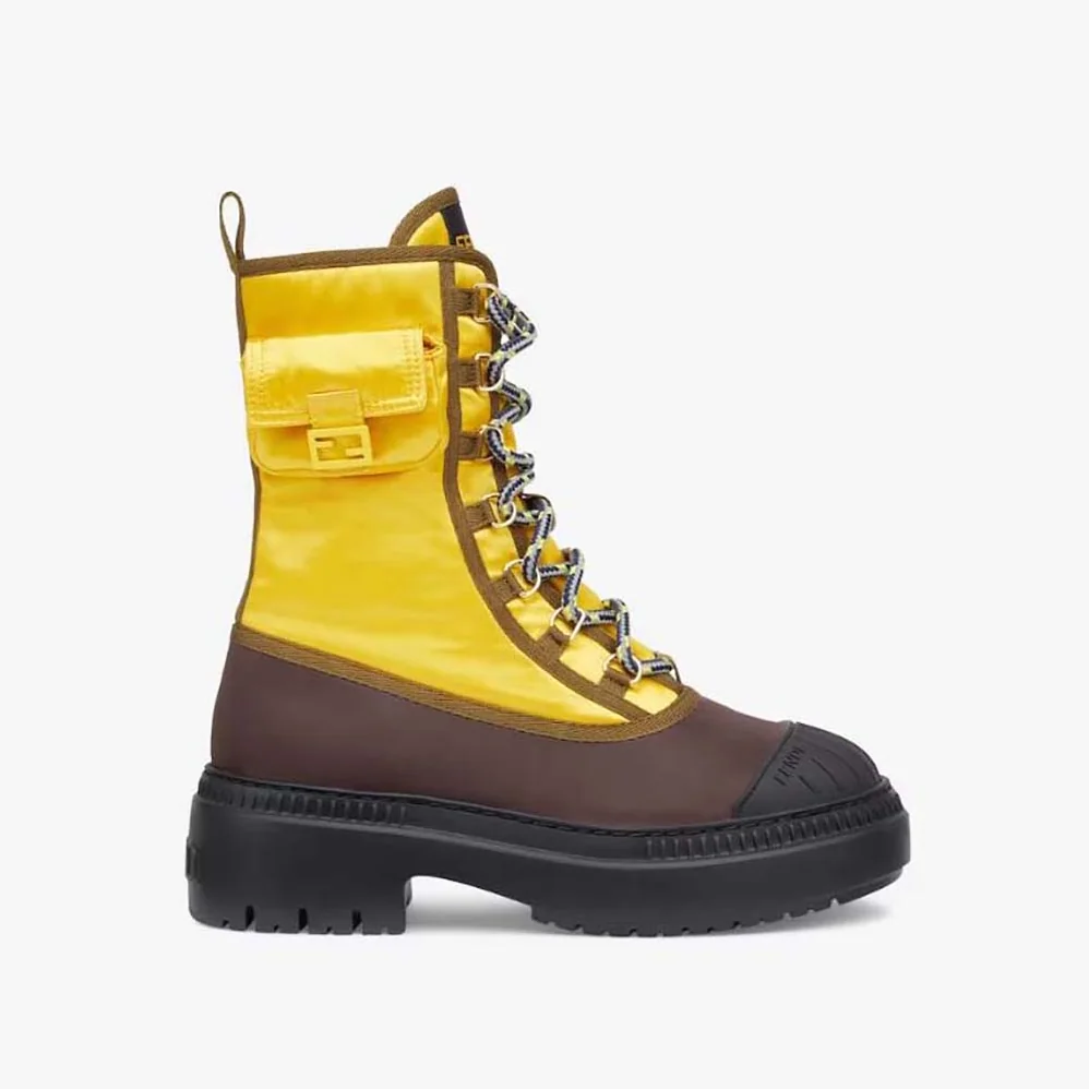 Fendi Domino Yellow Nylon Biker Boots for Women Fendi Domino Yellow Nylon Biker Boots for Women
