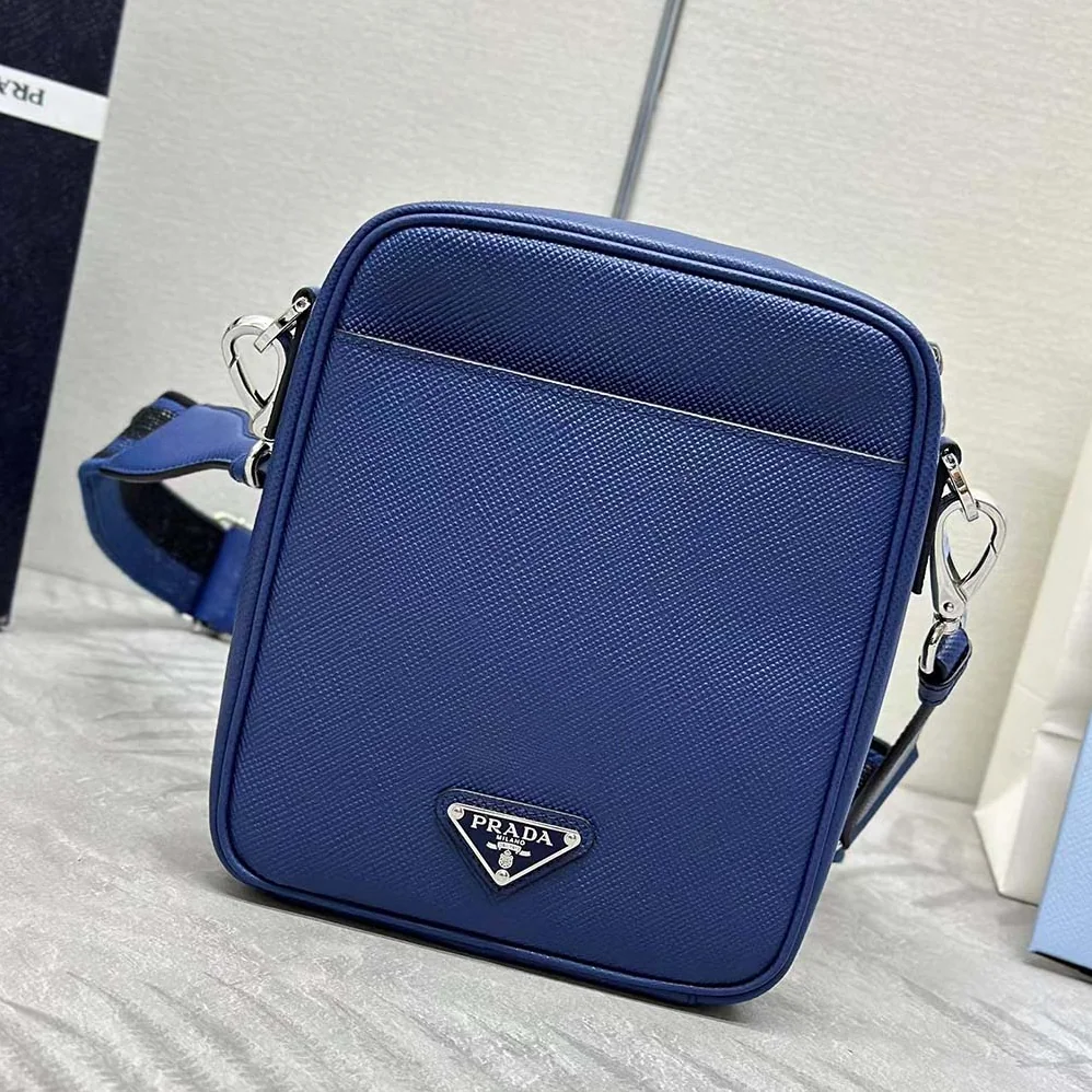 Prada Saffiano Leather Shoulder Bag for Men in Navy