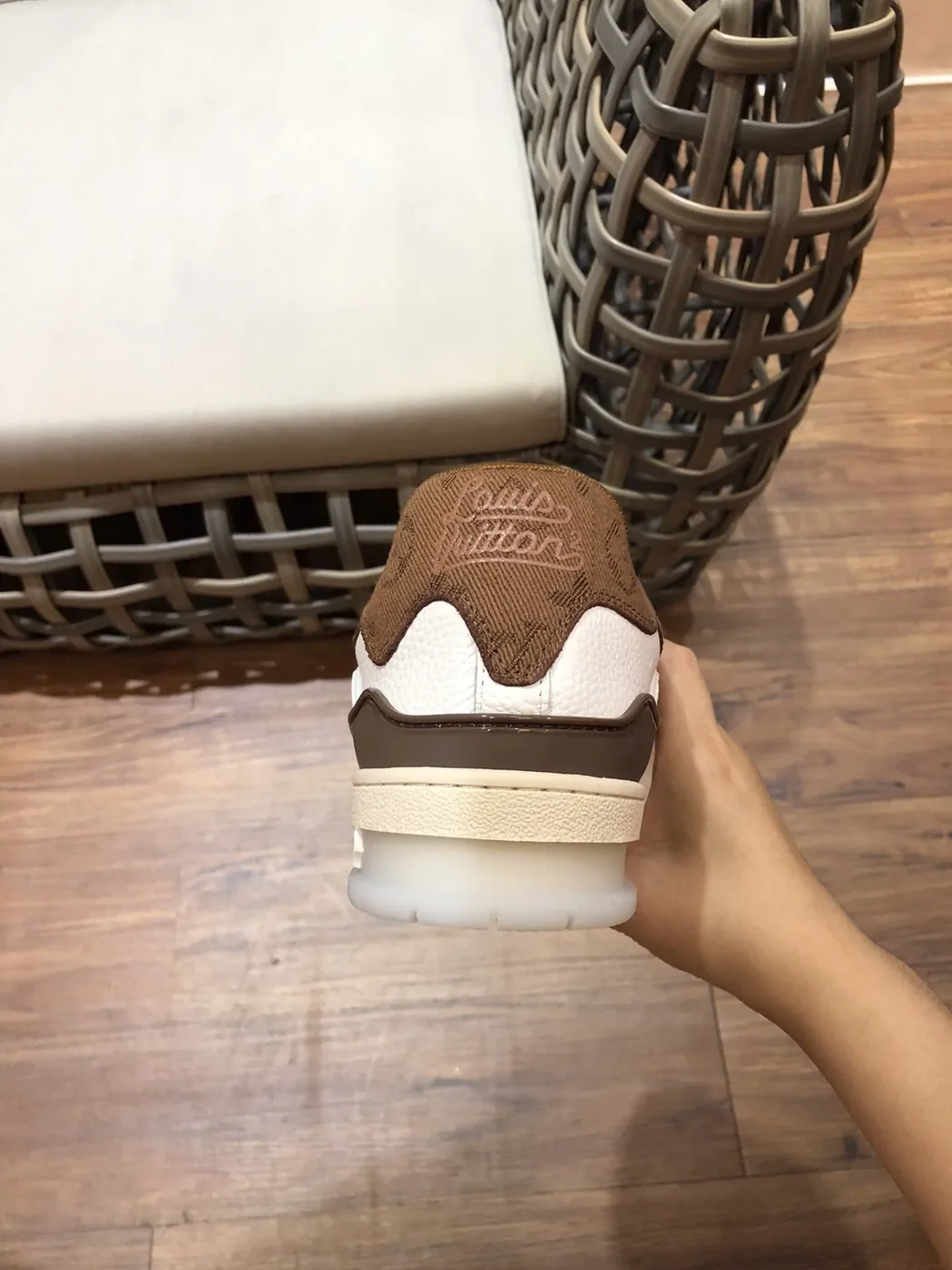 Louis Vuitton Trainer Sneaker Rubber Monogram White in Brown Virgil Abloh Louis Vuitton Trainer Sneaker Rubber Monogram White in Brown Virgil Abloh