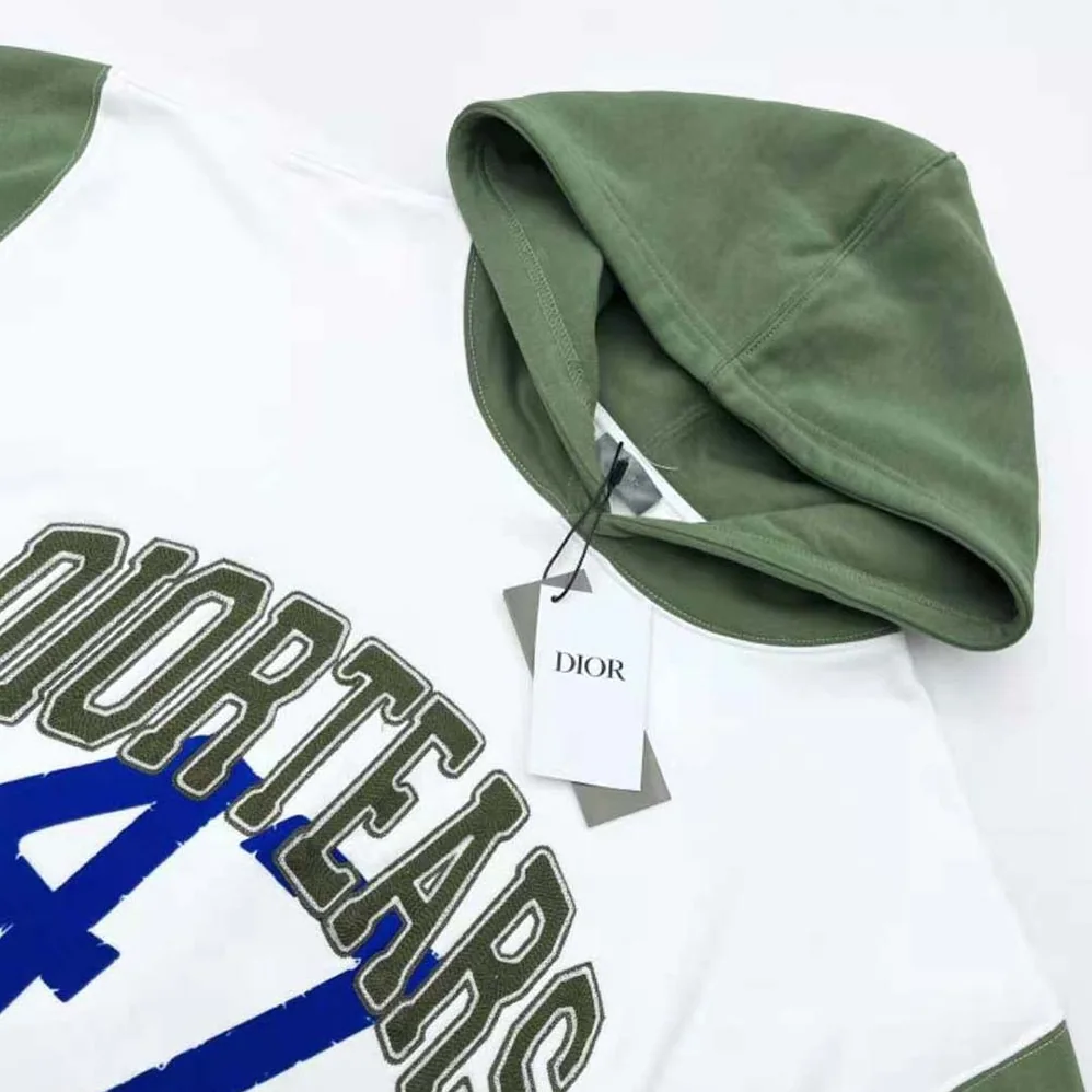 Dior Tears Oversized Hooded Sweatshirt White and Green Cotton Fleece for Men