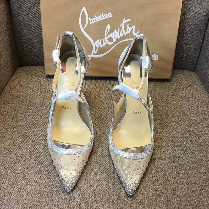 Christian Louboutin Shoes Twistissima Strass 100mm Heel for Women in Silver